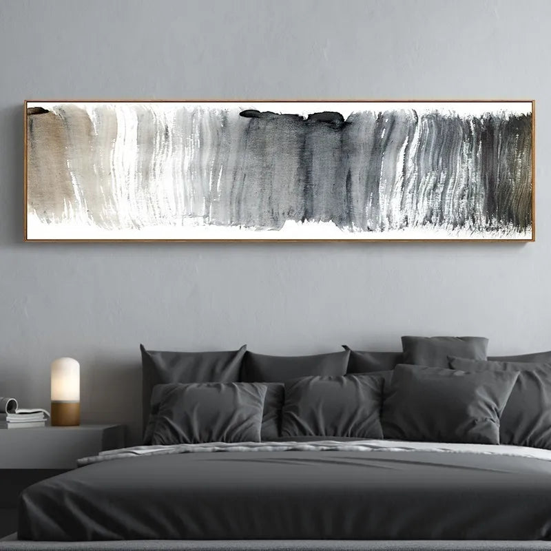 Modern Abstract Shades of Grey Beige Wall Art Fine Art Canvas Print - Wide Format Picture For Above The Sofa Contemporary Bedroom Art For Above The Bed