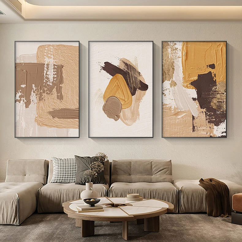 Modern Abstract Thick Brush Orange Beige Nordic Wall Art Fine Art Canvas Prints - Pictures For Living Room Bedroom Art For Contemporary Interiors