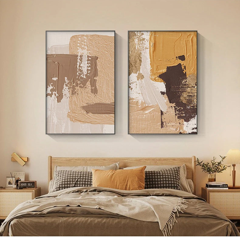 Modern Abstract Thick Brush Orange Beige Nordic Wall Art Fine Art Canvas Prints - Pictures For Living Room Bedroom Art For Contemporary Interiors