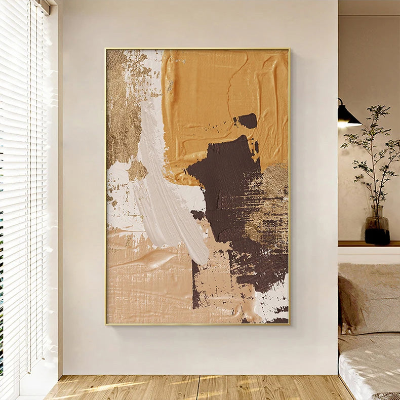 Modern Abstract Thick Brush Orange Beige Nordic Wall Art Fine Art Canvas Prints - Pictures For Living Room Bedroom Art For Contemporary Interiors
