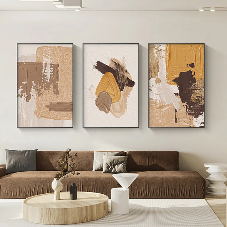 Modern Abstract Thick Brush Orange Beige Nordic Wall Art Fine Art Canvas Prints - Pictures For Living Room Bedroom Art For Contemporary Interiors