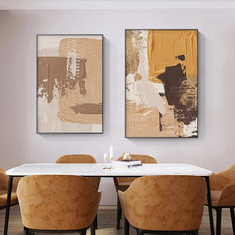 Modern Abstract Thick Brush Orange Beige Nordic Wall Art Fine Art Canvas Prints - Pictures For Living Room Bedroom Art For Contemporary Interiors