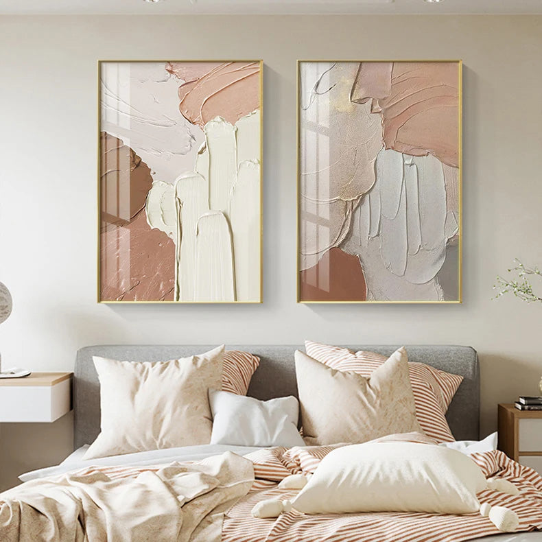 Modern Abstract Thick Brush Shades Of Beige Terracotta Pink Wall Art Fine Art Canvas Prints - Salon Art For Living Room Bedroom Modern Art For Contemporary Interior Design