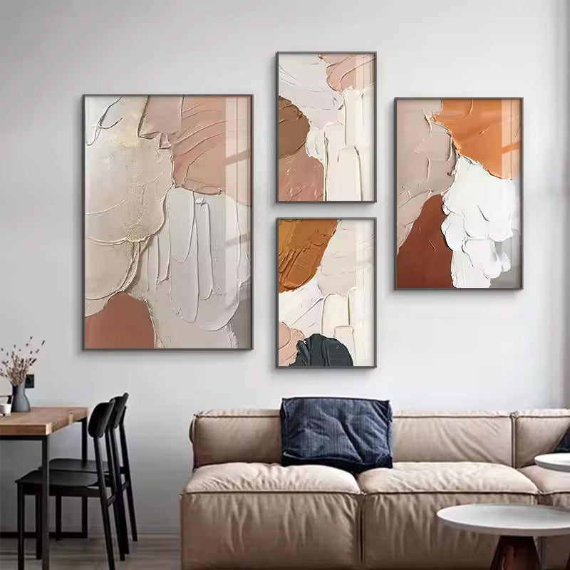 Modern Abstract Thick Brush Shades Of Beige Terracotta Pink Wall Art Fine Art Canvas Prints - Salon Art For Living Room Bedroom Modern Art For Contemporary Interior Design