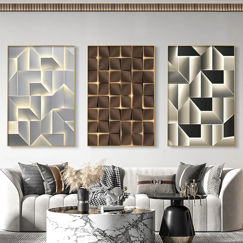 Modern Aesthetics 3D Effect Abstract Geometric Wall Art Fine Art Canvas Prints - Art For Modern Apartment Living Room Dining Room Home Office Art Decor