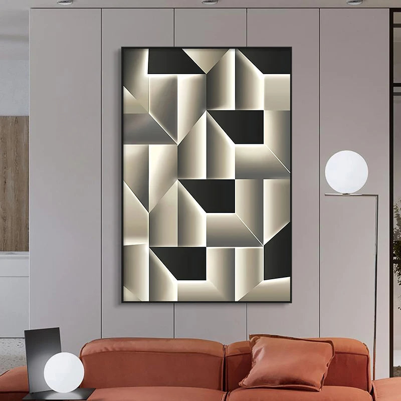 Modern Aesthetics 3D Effect Abstract Geometric Wall Art Fine Art Canvas Prints - Art For Modern Apartment Living Room Dining Room Home Office Art Decor
