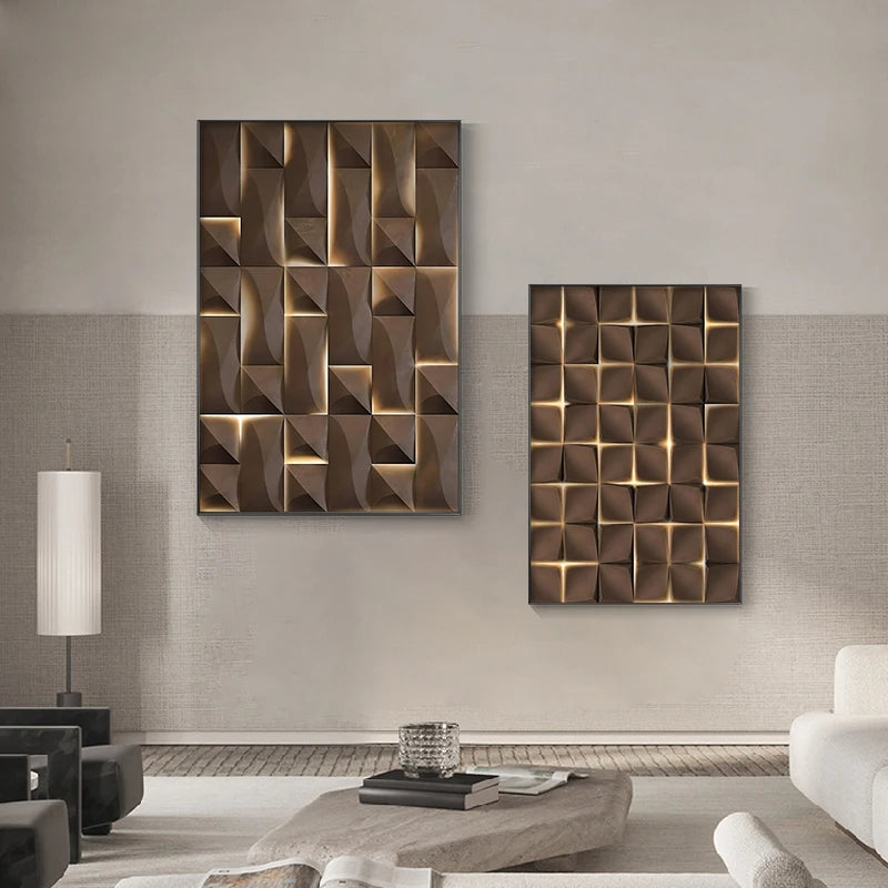 Modern Aesthetics 3D Effect Abstract Geometric Wall Art Fine Art Canvas Prints - Art For Modern Apartment Living Room Dining Room Home Office Art Decor