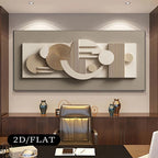 Modern Aesthetics Abstract Beige & Brown Geometric Wall Art – Futuristic Circles & Line Design – Large Abstract Canvas Print for Contemporary Office Décor