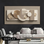 Modern Aesthetics Abstract Beige & Brown Geometric Wall Art – Futuristic Circles & Line Design – Large Abstract Canvas Print for Contemporary Office Décor