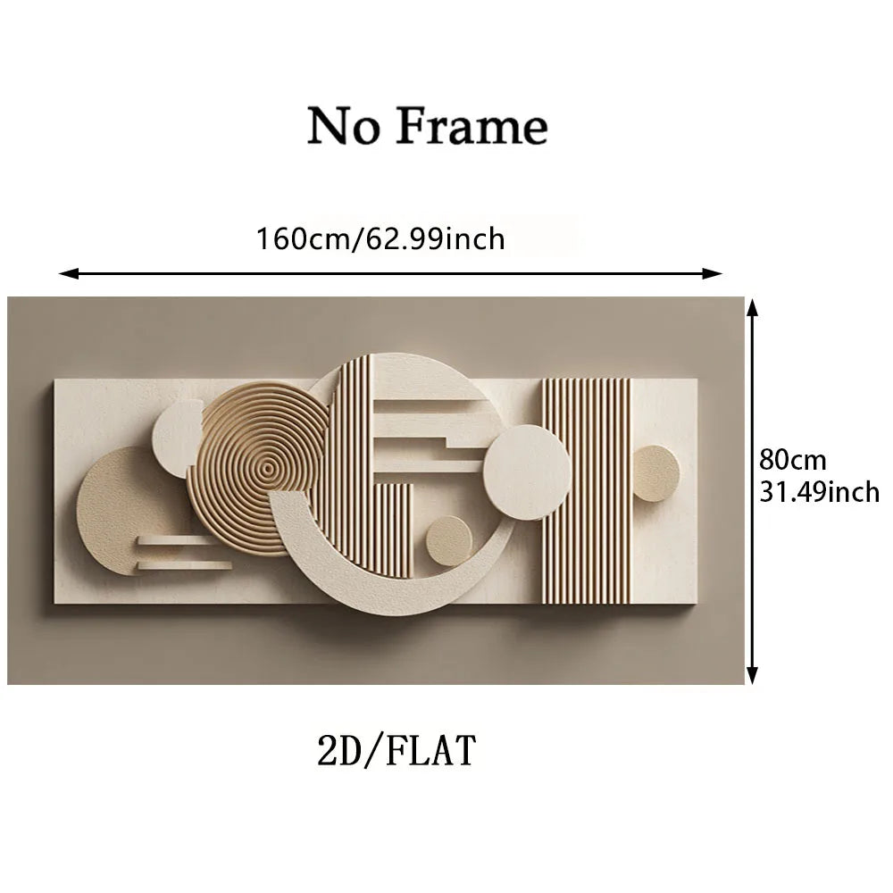 Modern Aesthetics Abstract Beige & Brown Geometric Wall Art – Futuristic Circles & Line Design – Large Abstract Canvas Print for Contemporary Office Décor