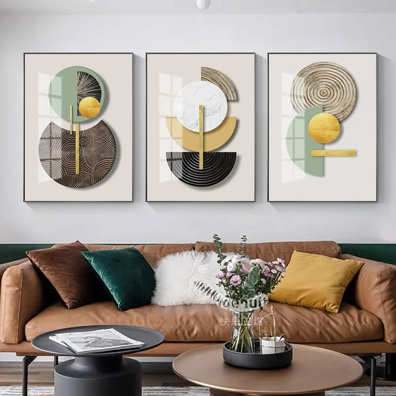 Modern Aesthetics Abstract Geometric Circles Wall Art Fine Art Canvas Prints - Modern Art For Living Room Dining Room Home Office Art For Contemporary Interiors