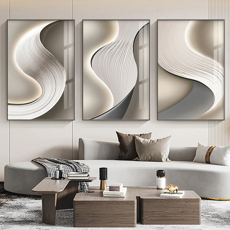 Minimalist Flowing Lines Geometric Abstract Wall Art Fine Art Canvas Prints - Modern Aesthetics Art For Living Room Foyer Dining Room Office Reception Art For Contemporary Interiors