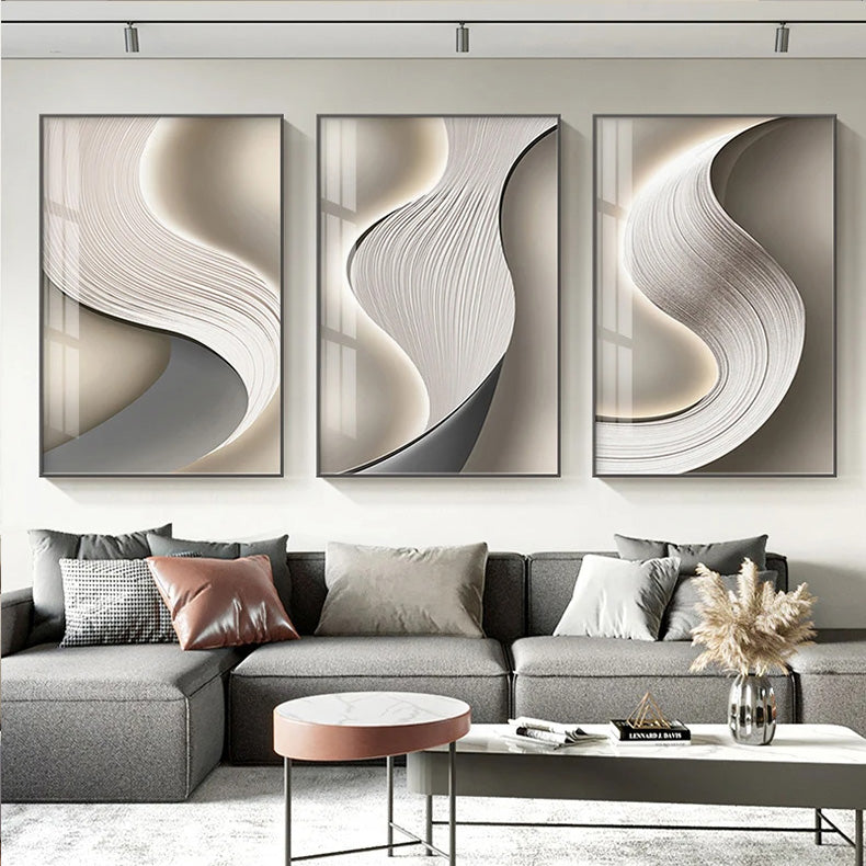 Minimalist Flowing Lines Geometric Abstract Wall Art Fine Art Canvas Prints - Modern Aesthetics Art For Living Room Foyer Dining Room Office Reception Art For Contemporary Interiors