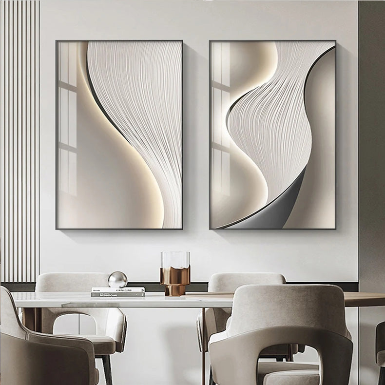 Minimalist Flowing Lines Geometric Abstract Wall Art Fine Art Canvas Prints - Modern Aesthetics Art For Living Room Foyer Dining Room Office Reception Art For Contemporary Interiors