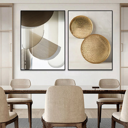 Modern Aesthetics Bronze Golden Geometry Abstract Wall Art Fine Art Canvas Print - Pictures For Living Room Dining Room Art For Contemporary Interiors
