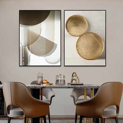 Modern Aesthetics Bronze Golden Geometry Abstract Wall Art Fine Art Canvas Print - Pictures For Living Room Dining Room Art For Contemporary Interiors
