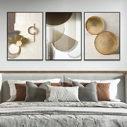 Modern Aesthetics Bronze Golden Geometry Abstract Wall Art Fine Art Canvas Print - Pictures For Living Room Dining Room Art For Contemporary Interiors