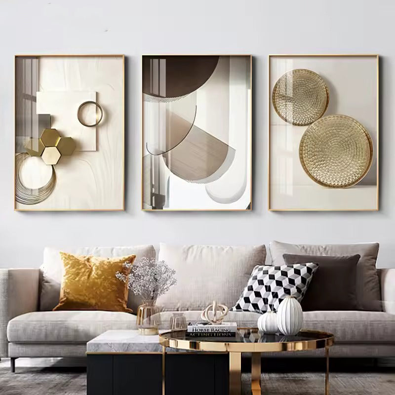 Modern Aesthetics Bronze Golden Geometry Abstract Wall Art Fine Art Canvas Print - Pictures For Living Room Dining Room Art For Contemporary Interiors