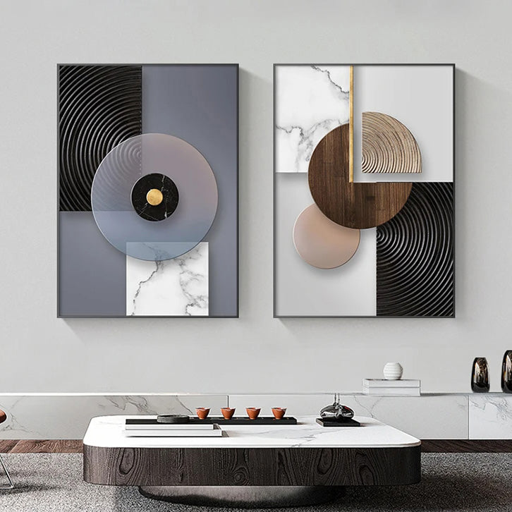 Modern Aesthetics Geometric Architectural Abstract Wall Art Fine Art Canvas Prints - Modern Art For Living Room Dining Room Art For Contemporary Home Office Interiors