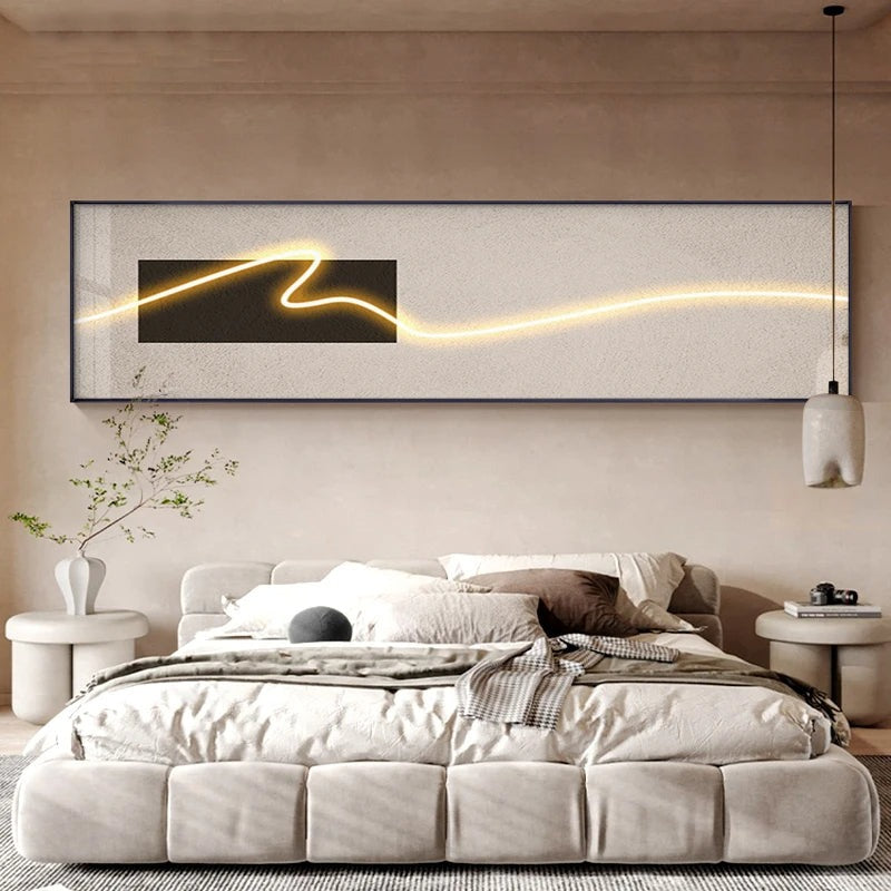 Modern Aesthetics Minimalist LED Effect Wall Art Fine Art Canvas Prints - Abstract Wide Format Picture For Above The Bed, Art For Above The Sofa