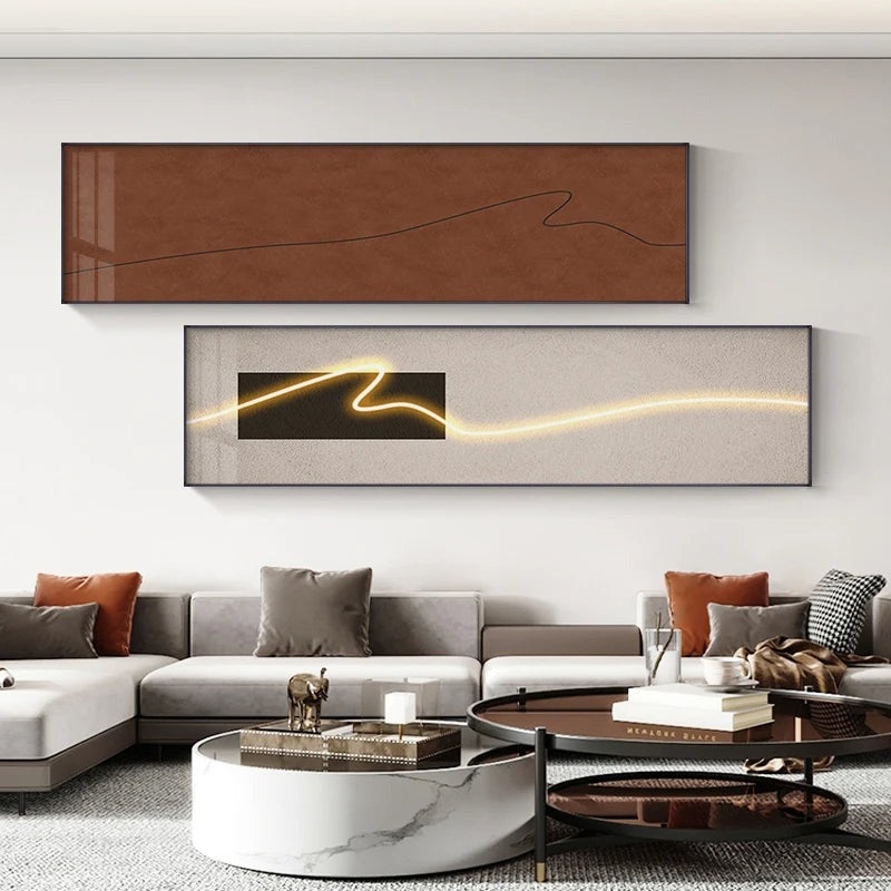 Modern Aesthetics Minimalist LED Effect Wall Art Fine Art Canvas Prints - Abstract Wide Format Picture For Above The Bed, Art For Above The Sofa