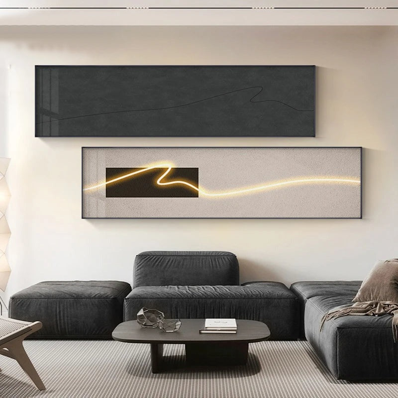 Modern Aesthetics Minimalist LED Effect Wall Art Fine Art Canvas Prints - Abstract Wide Format Picture For Above The Bed, Art For Above The Sofa