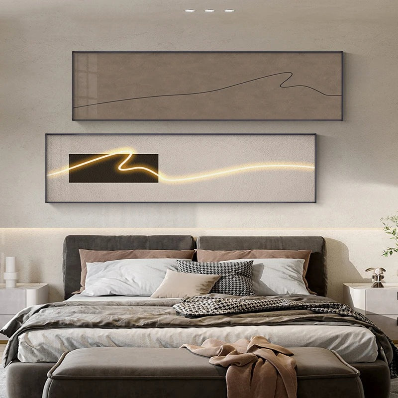 Modern Aesthetics Minimalist LED Effect Wall Art Fine Art Canvas Prints - Abstract Wide Format Picture For Above The Bed, Art For Above The Sofa