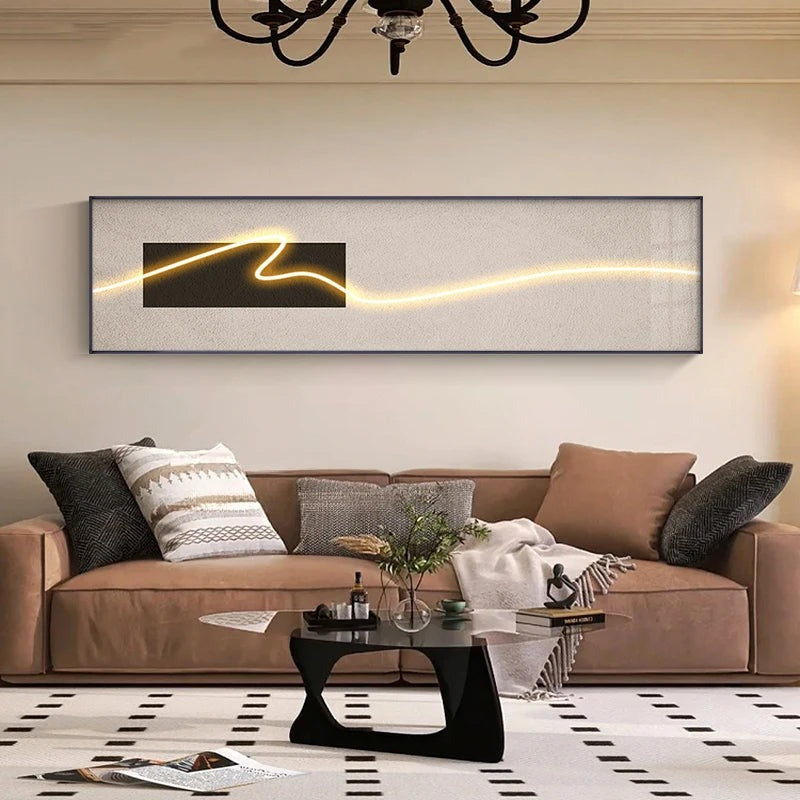 Modern Aesthetics Minimalist LED Effect Wall Art Fine Art Canvas Prints - Abstract Wide Format Picture For Above The Bed, Art For Above The Sofa