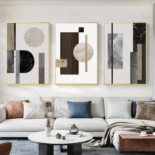 Modern Architectural Abstract Geometric Wall Art Fine Art Canvas Prints - Neutral Color Artworks For Living Room Dining Room Art For Contemporary Interiors