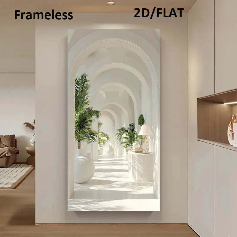 Modern Archway Corridor Canvas Print – Bright White Space Enhancing Architectural Wall Art for Modern Apartment Hallway and Living Room