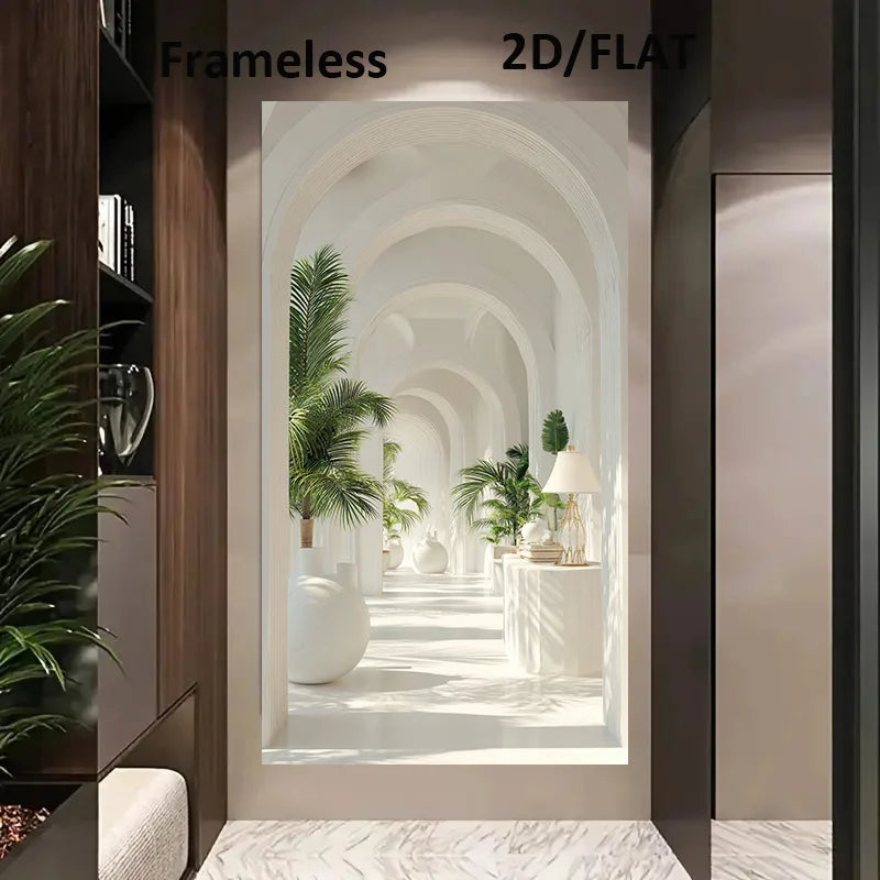 Modern Archway Corridor Canvas Print – Bright White Space Enhancing Architectural Wall Art for Modern Apartment Hallway and Living Room