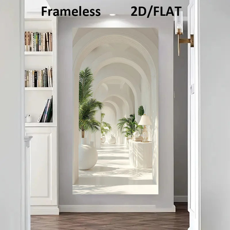 Modern Archway Corridor Canvas Print – Bright White Space Enhancing Architectural Wall Art for Modern Apartment Hallway and Living Room