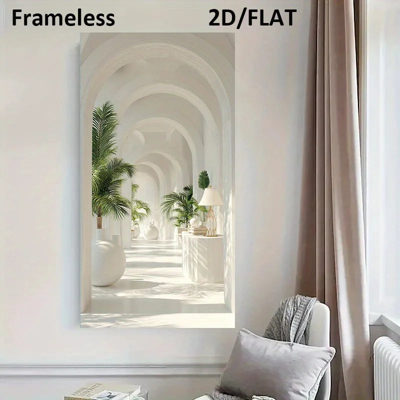 Modern Archway Corridor Canvas Print – Bright White Space Enhancing Architectural Wall Art for Modern Apartment Hallway and Living Room
