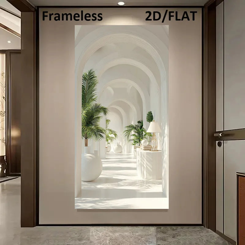 Modern Archway Corridor Canvas Print – Bright White Space Enhancing Architectural Wall Art for Modern Apartment Hallway and Living Room