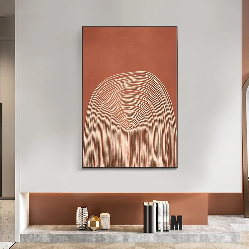 Modern Blue Terracotta Lines Abstract Wall Art Fine Art Canvas Prints - Contemporary Artworks For Dining Room Living Room Stylish Art For New Apartments