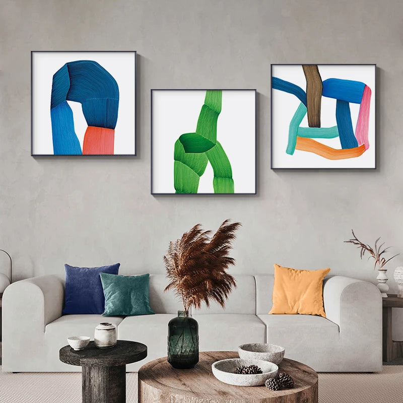 Modern Color Splash Minimalist Abstract Wall Art Fine Art Canvas Prints - Square Format Artworks For Living Room Dining Room Modern Art For Contemporary Spaces