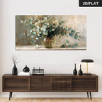 Modern Eucalyptus Floral Wall Art Fine Art Canvas Print – Neutral Green Beige White Botanical Artwork for Contemporary Living Room Décor