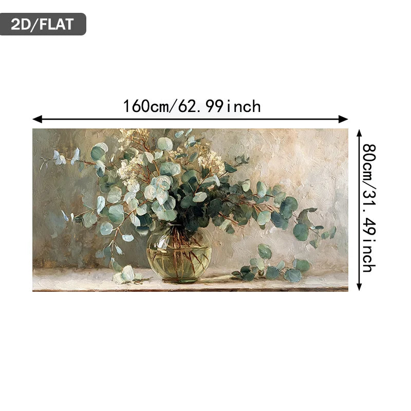 Modern Eucalyptus Floral Wall Art Fine Art Canvas Print – Neutral Green Beige White Botanical Artwork for Contemporary Living Room Décor