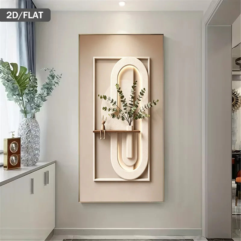 Decorative wall art with plants on a light gray wall