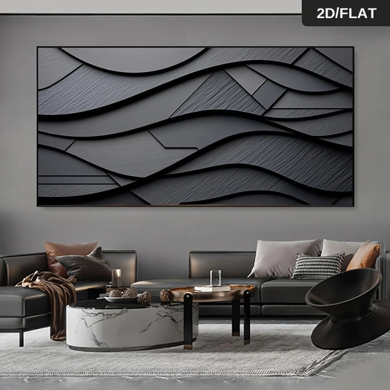 Modern living room with a decorative wall art piece and furniture.