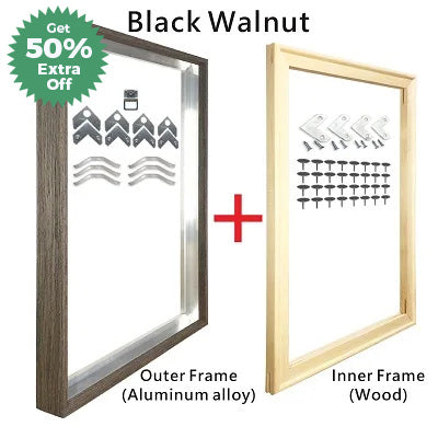 Modern Luxury Square Format Metal Picture Frame Kits 40x40, 50x50, 60x60cm etc Aluminium Frames Brushed Gold Silver Black Metal With Inner Wooden Frame