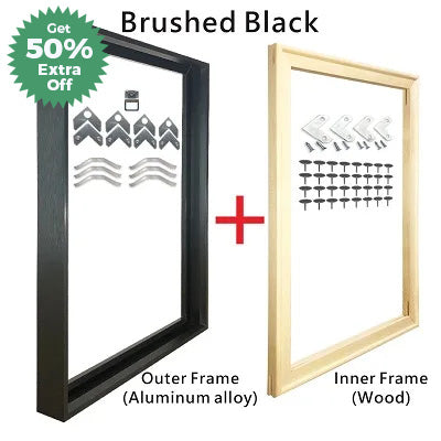 Modern Luxury Square Format Metal Picture Frame Kits 40x40, 50x50, 60x60cm etc Aluminium Frames Brushed Gold Silver Black Metal With Inner Wooden Frame