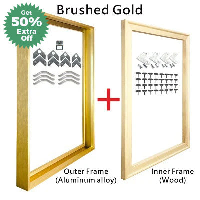 Modern Luxury Square Format Metal Picture Frame Kits 40x40, 50x50, 60x60cm etc Aluminium Frames Brushed Gold Silver Black Metal With Inner Wooden Frame
