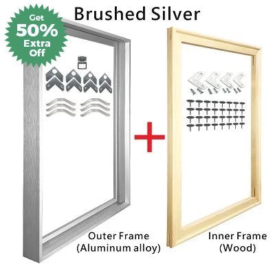 Modern Luxury Square Format Metal Picture Frame Kits 40x40, 50x50, 60x60cm etc Aluminium Frames Brushed Gold Silver Black Metal With Inner Wooden Frame