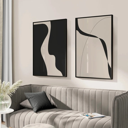 Modern Minimalist Black Beige Abstract Wall Art Fine Art Canvas Prints - Pictures For Living Room Above The Sofa Art For Bedroom Dining Room Wall Decor