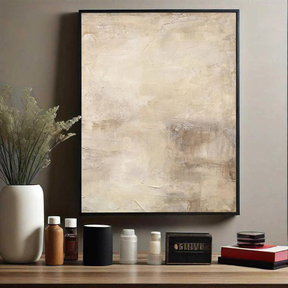 Modern Neutral Abstract Wall Art – Minimalist Beige & Cream Canvas Print with Soft Brushstroke Flow & Contemporary Geometric Aesthetic