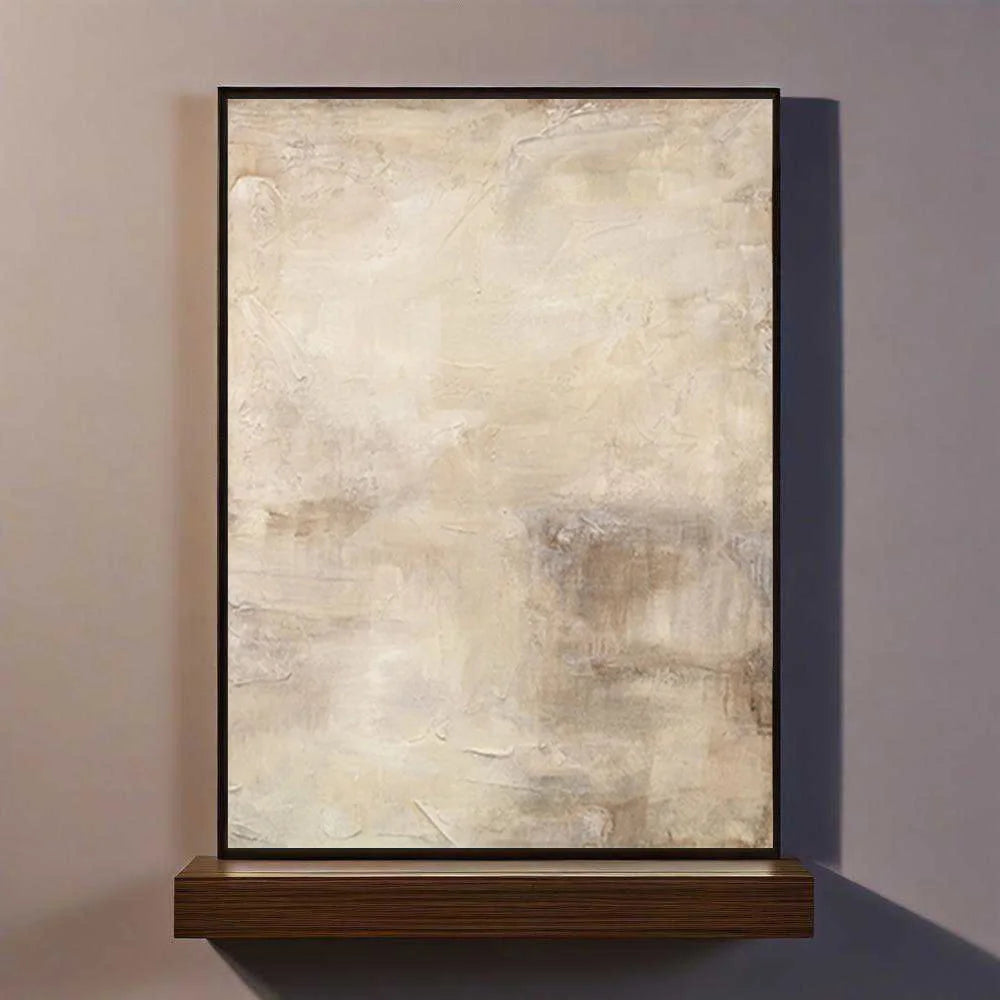Modern Neutral Abstract Wall Art – Minimalist Beige & Cream Canvas Print with Soft Brushstroke Flow & Contemporary Geometric Aesthetic