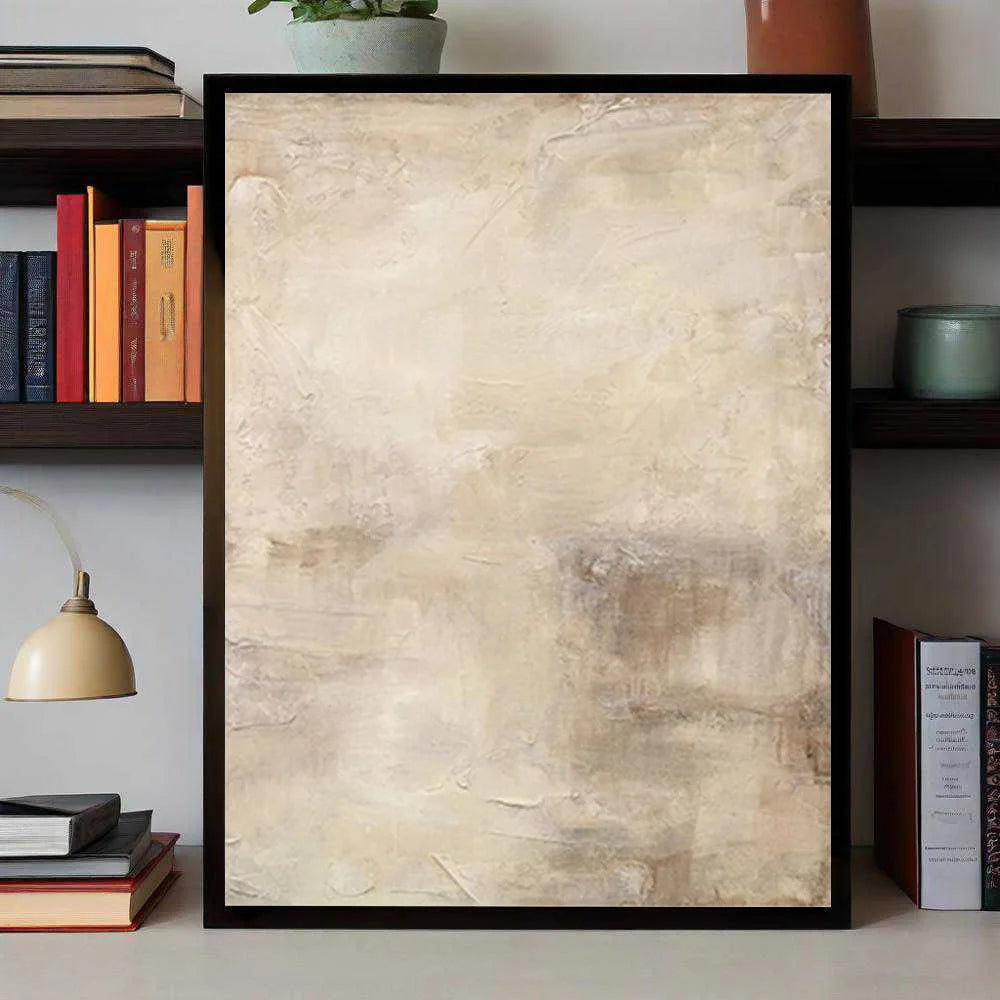 Modern Neutral Abstract Wall Art – Minimalist Beige & Cream Canvas Print with Soft Brushstroke Flow & Contemporary Geometric Aesthetic