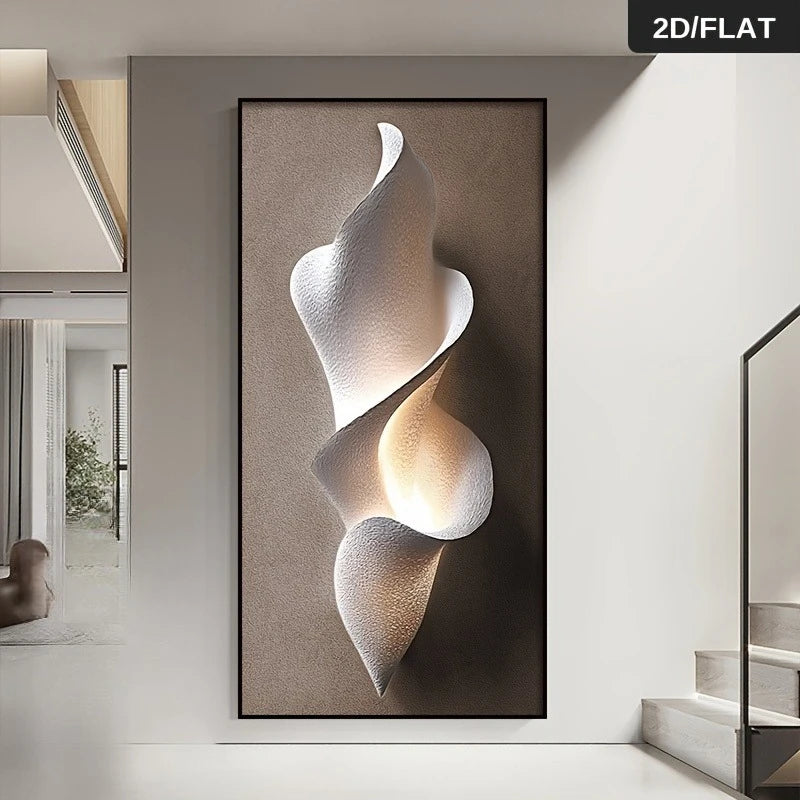 Modern Sculptural Abstract Wall Art – Textured Flowing Form with Soft Ambient Glow | Luxury Contemporary Unframed Canvas Print for Elegant Living Room & Hallway Decor
