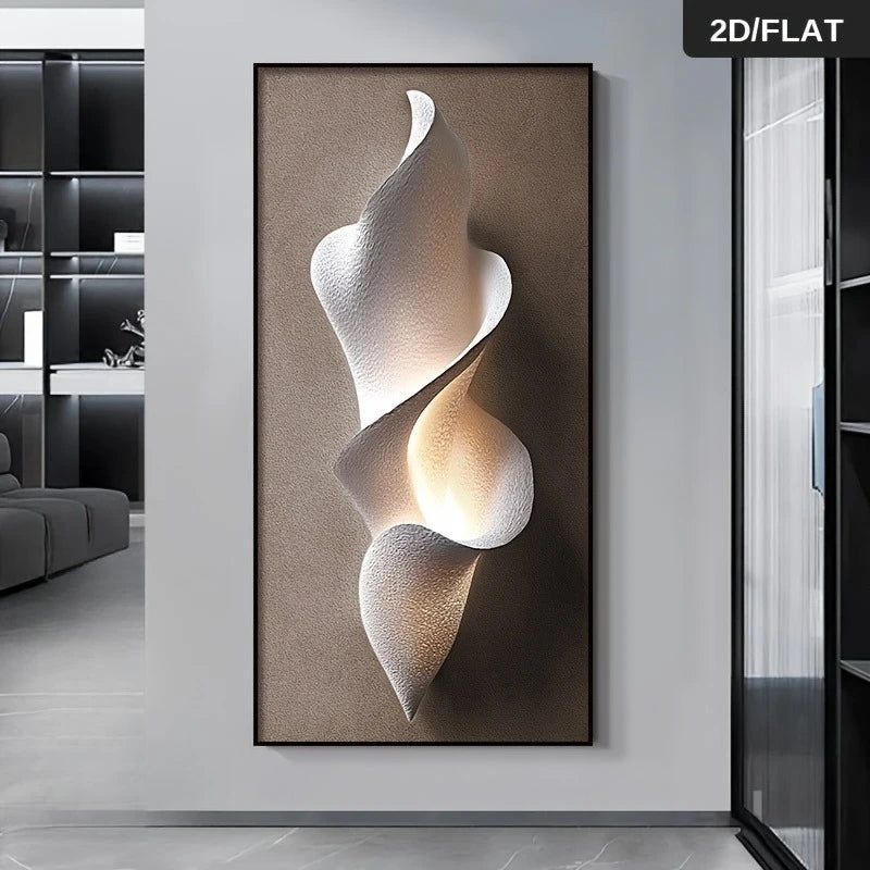 Modern Sculptural Abstract Wall Art – Textured Flowing Form with Soft Ambient Glow | Luxury Contemporary Unframed Canvas Print for Elegant Living Room & Hallway Decor